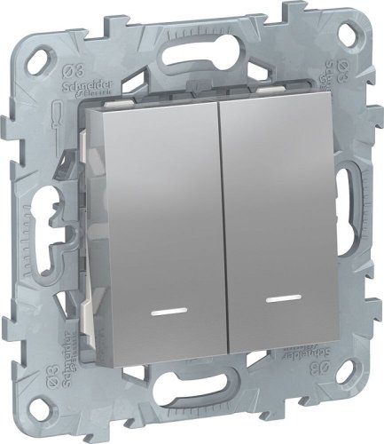 Переключатель с подсветкой без рамки Schneider Electric Unica New 2-кл. проходной алюминий картинка